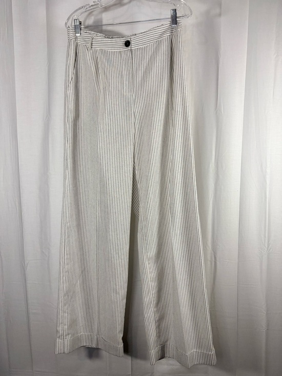 Purotatto Pants - NWT PUROTATTO Striped Wide Leg Cotton Linen Trousers in White and Gray Sz 46/10